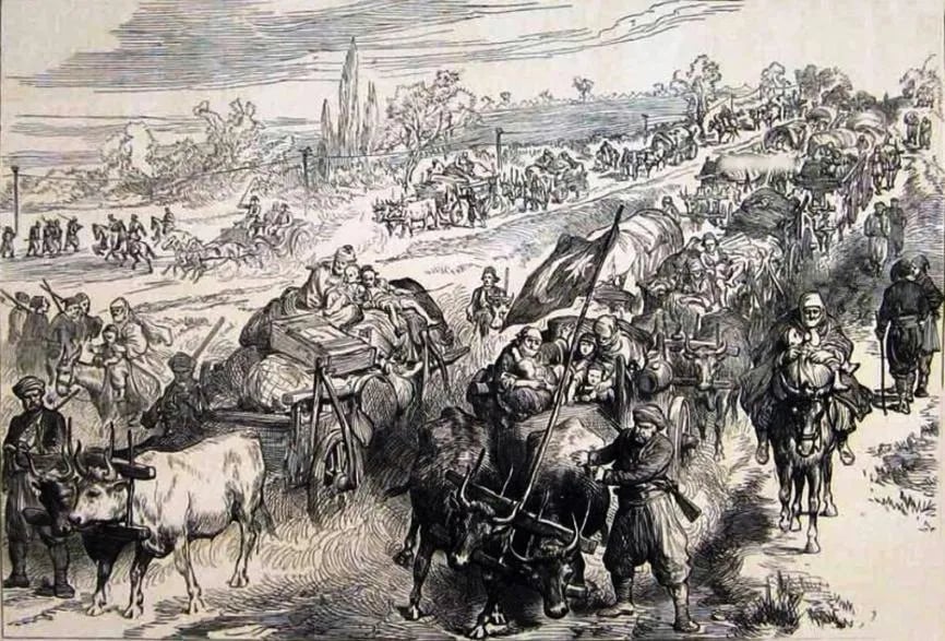 At arabalı yolcuları gösteren 19. yüzyıl gravürü