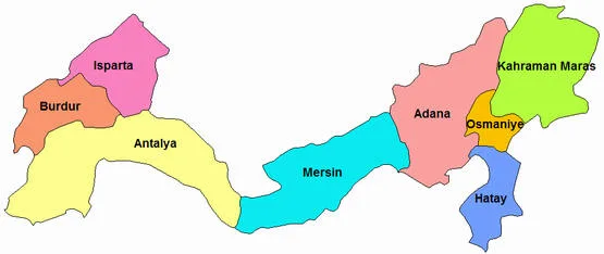 Akdeniz Bölgesi haritası - Türkiye