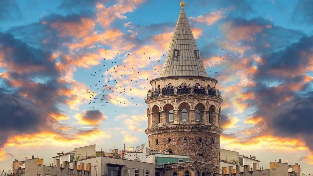 Galata Kulesi ve çevresindeki tarihi Galata sokakları